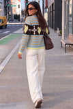 Striped Heart Intarsia Button-Front Cardigan