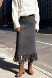 Fringe Hem Slip Midi Skirt