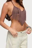 Fringe Halter Backless Top
