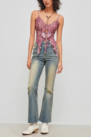 Tie-Front Ruffle Lace Trim Cami