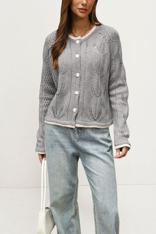 Pointelle Knit Button-Front Cardigan
