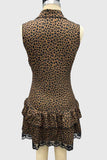 Leopard V-Neck Ruffle Hem Mini Dress