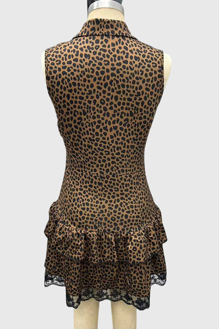 Leopard V-Neck Ruffle Hem Mini Dress