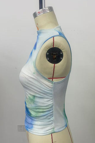 Tie-Dye Mock Neck Sleeveless Tank