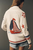 Sailboat Intarsia Knit Cardigan