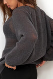 Sheer V-Neck Loose Knit Sweater