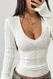 Cable Knit V-Neck Long Sleeve Sweater