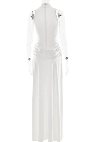 Mock Neck Sleeveless Ruched Maxi Casual Dress
