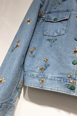 Floral Motif Denim Jacket