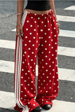 Polka Dot Side Stripe Wide-Leg Casual Pants