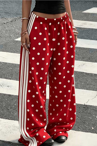 Polka Dot Side Stripe Wide-Leg Casual Pants