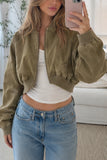 Ribbed Cuff Zip-Front Bomber Jacket