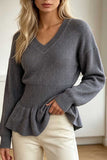 V-Neck Ribbed Peplum Sweater