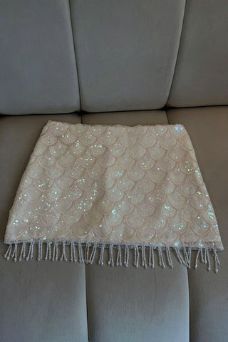 Sequin Scallop Mini Skirt with Tassels