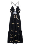 Geometric Print V-Neck Slit Dress