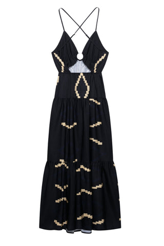 Geometric Print V-Neck Slit Dress
