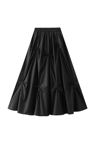 Bow Detail Smocked Waist A-Line Midi Skirt
