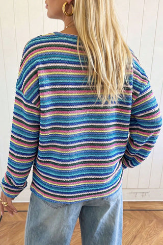 Striped Crew Neck Long Sleeve Knit Top
