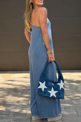 V-Neck Spaghetti Strap Denim Overalls