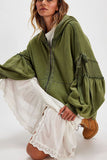 Tie-Sleeve Puff Zip-Up Hoodie