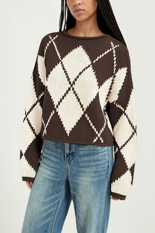Argyle Knit Crew Neck Sweater