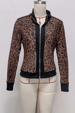 Leopard Print Zip-Up Knit Jacket