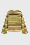 Striped Button-Front Fuzzy Knit Cardigan
