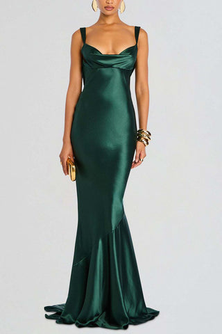 Satin Cowl Neck Mermaid Maxi Dress