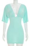 V-Neck Short Sleeve Bodycon Mini Dress