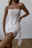 Sheer Lace Strapless Corset Mini Dress
