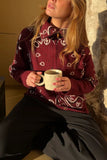 Paisley Knit Zip-Up Cardigan