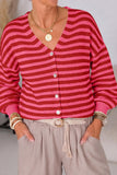 Striped V-Neck Button-Front Knit Cardigan