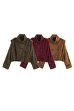 Double-Breasted Velvet Crop Coat