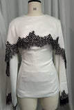Lace Trim Bell Sleeve Blouse