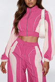 Colorblock Zip-Up Crop Top and Pants Set