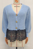 Lace Hem V-Neck Button Front Cardigan