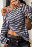 Striped Boat-Neck Long-Sleeve Top
