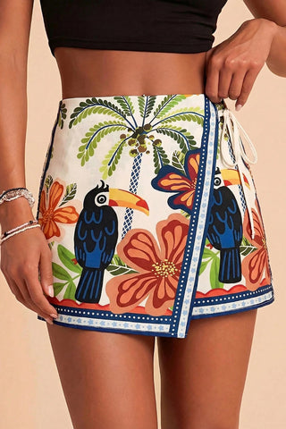 Wrap-Style Printed Skirt Shorts