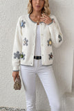 Floral Applique Button-Front Knit Cardigan