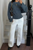 Striped Ribbed Knit Long Sleeve Top