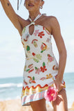 Tropical Print Halter Neck Mini Dress