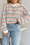 Striped Crew Neck Drop Shoulder Sweater