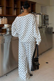 Polka Dot Off-Shoulder Long Sleeve Pants Set