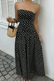 Polka Dot Strapless Ruched Maxi Dress