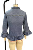 Ruffle Hem 3/4 Sleeve Denim Jacket
