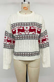 Reindeer Motif Crew Neck Cable Knit Sweater