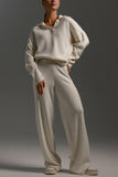Knit Collared Top and Wide-Leg Pants Set