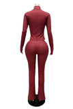 Mock Neck Zip-Up Flare Pants Set
