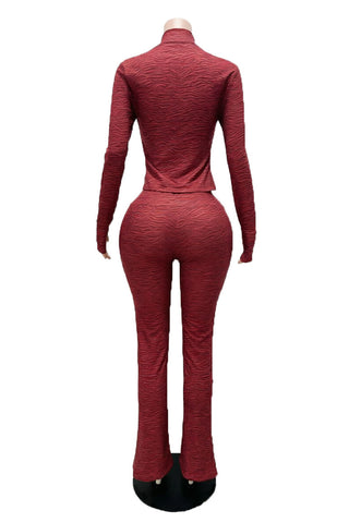 Mock Neck Zip-Up Flare Pants Set