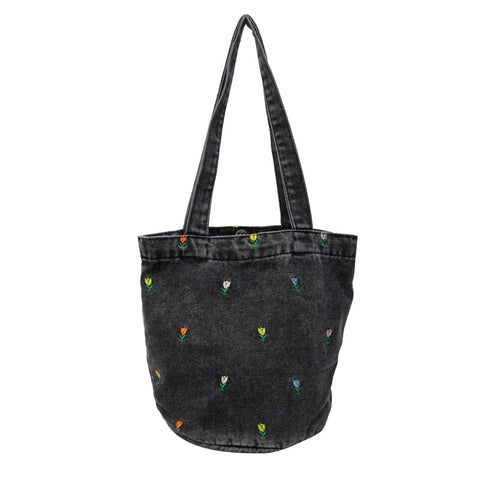 Floral Denim Tote Bag